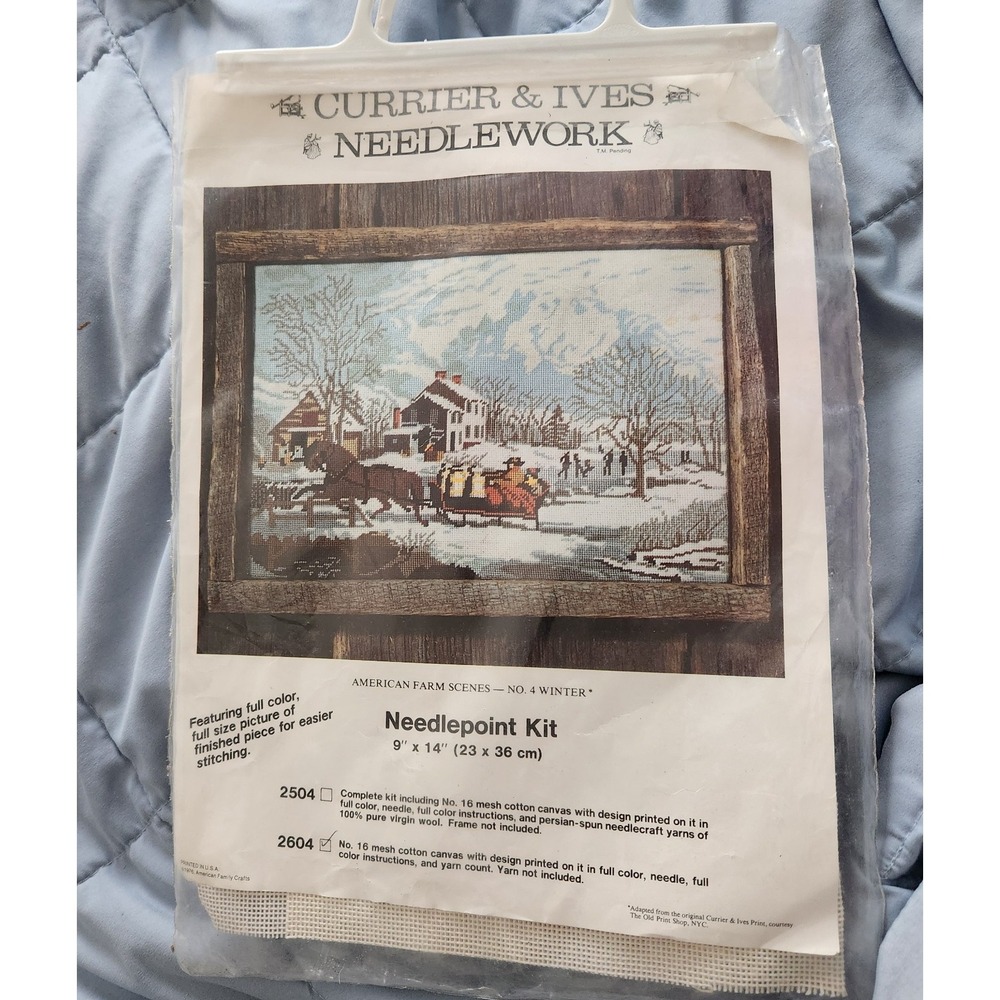 Vtg 1976 Needlepoint Kit American Farm Winter Currier & Ives Crewel 9 X 14" USA